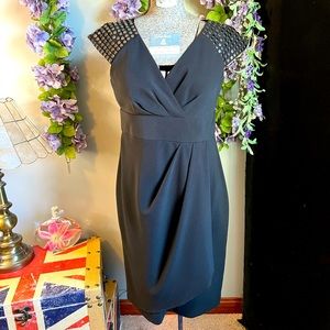 Maggie London Petites black A-line dress with metal shoulder details size 6P